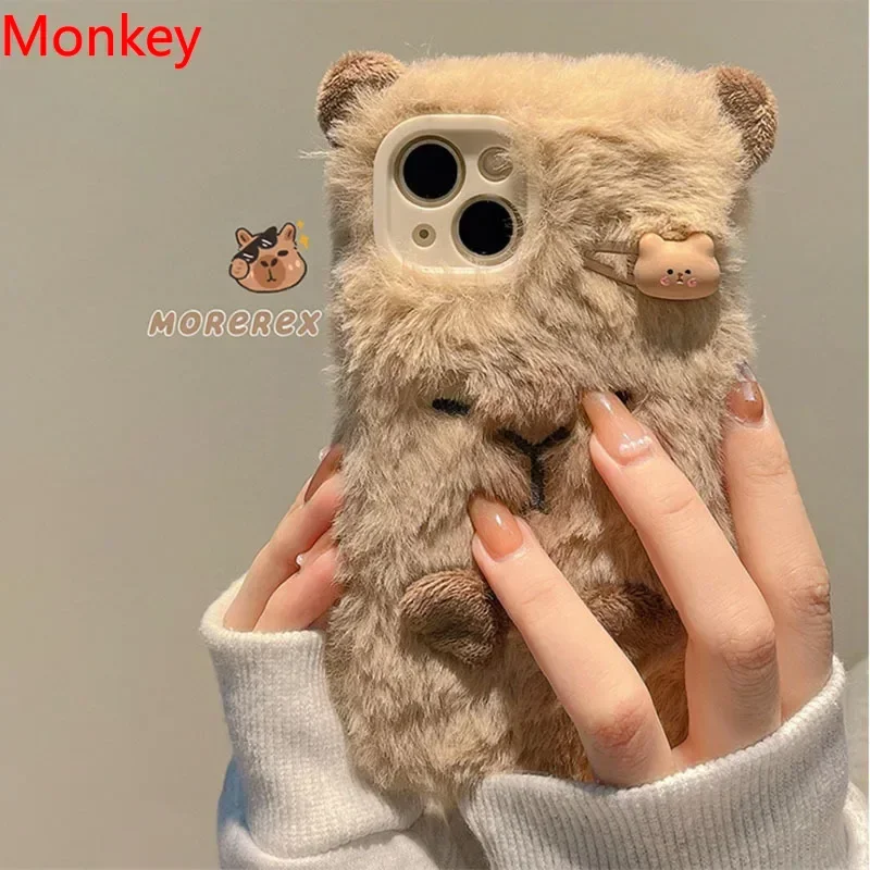 Ins Korean Cute 3D Capybara Miękkie etui na telefon do iPhone\'a 16 Pro Max Etui 15 Plus 14 13 12 11 Futrzana puszysta pluszowa silikonowa osłona