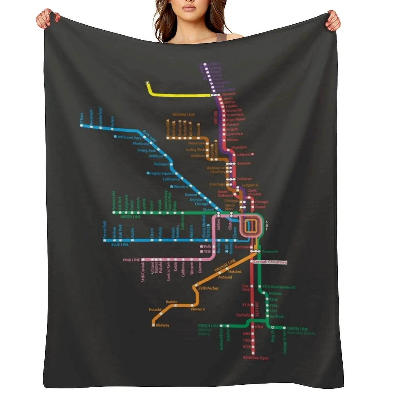 

Chicago Trains Map Throw Blanket Vintage Sofa Throw Shaggy Stuffeds Blankets