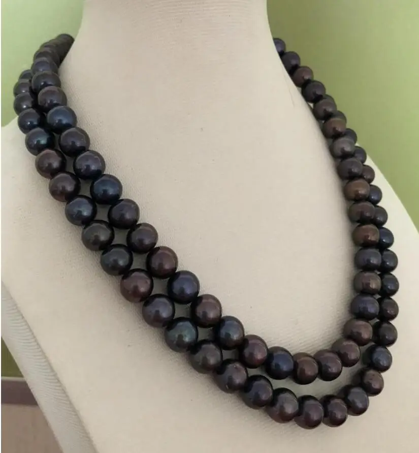 

Fashion jewelry double strands 9-10mm round black red green pearl necklace 18"19"