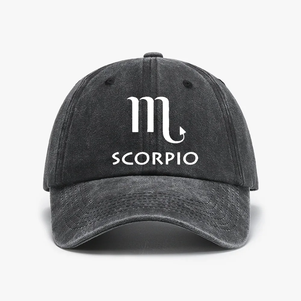 

Scorpio print Baseball Cap Washed Distressed Denim caps fashion Unisex constellation Hat Harajuku pop Men Women Hip Hop Sun hats