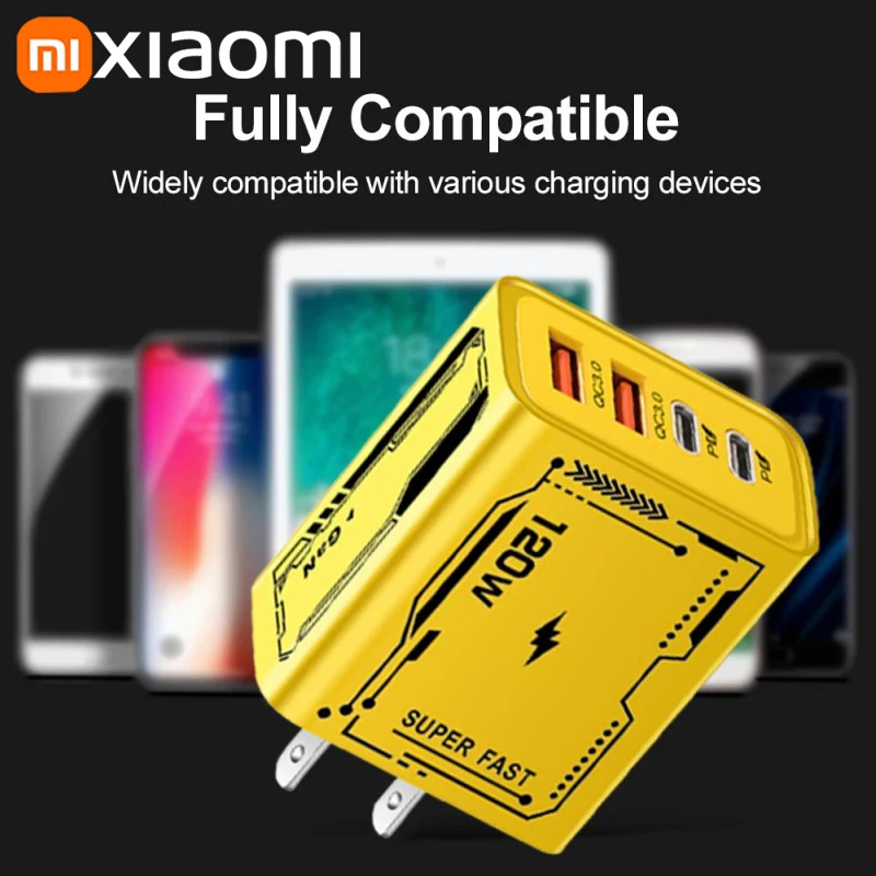 Xiaomi 120W 4-Ports Ultra Fast Charging Type-C GaN Phone Charger USB-C QC 3.0 Super Charge Mech-Wind Adapter For IPhone Samsung image 5