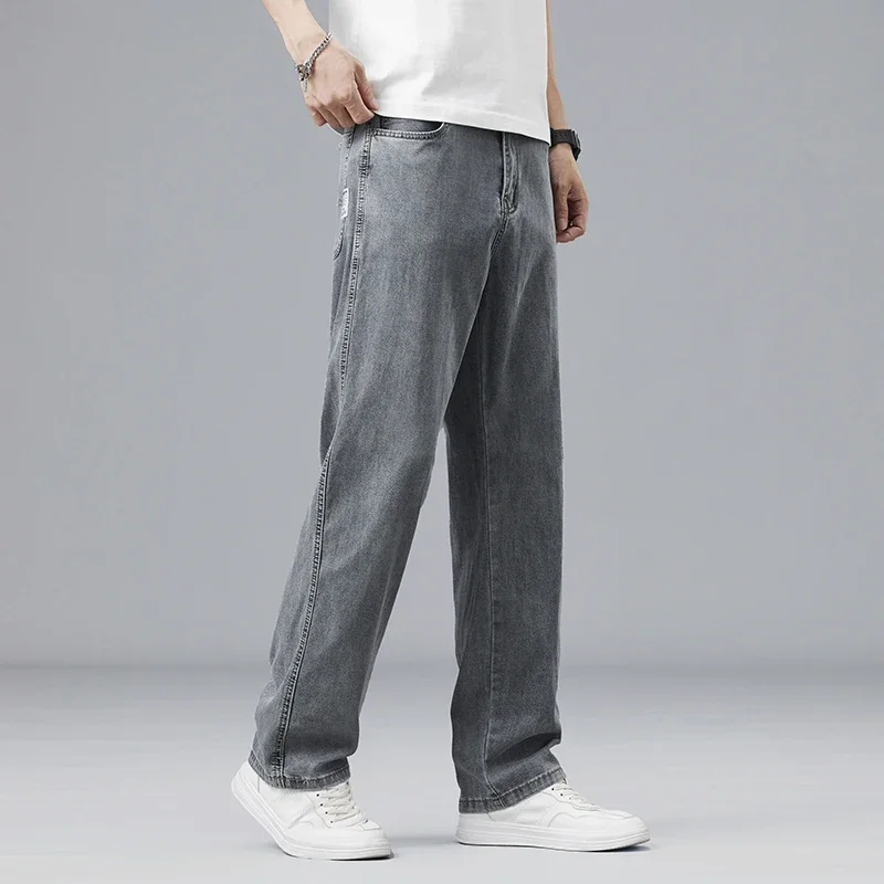 Lyocell Ultra-thin Summer Men's Jeans Elastic Ice Silk Drape Soft Loose Pants Straight Casual Denim Male Clothing Trousers - view 2
