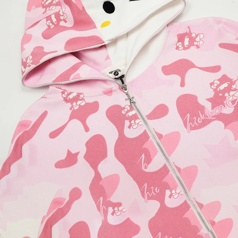 Sweatshirt met capuchon Sanrio Trendy merkjas Vest Rits Lente en herfst Los katoen Cartoon Hello Kitty Vakantiecadeau