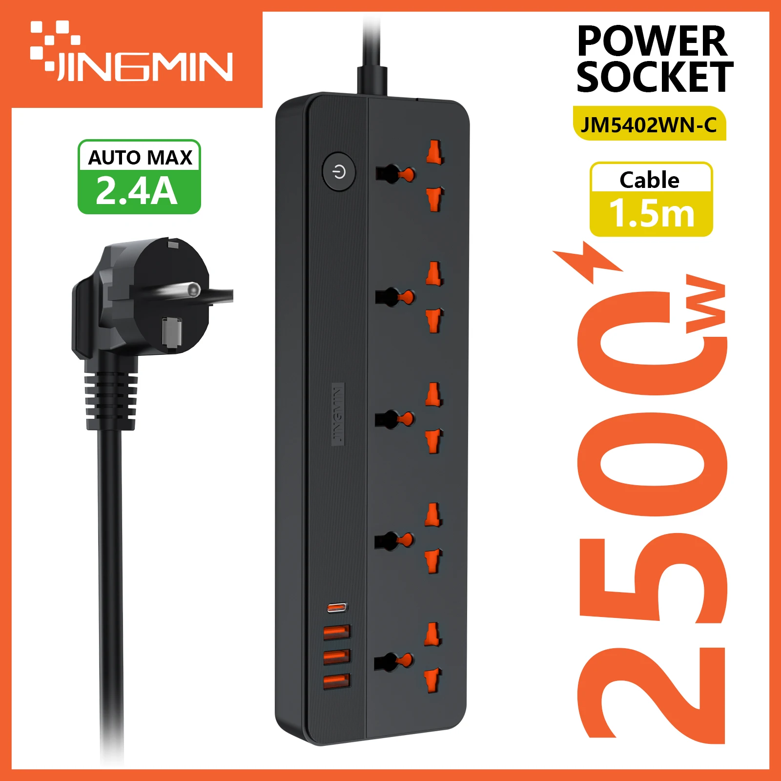 PD 20W Power Multi Tap enchufe Universal toma de corriente de la UE con 5 AC 1 tipo C 2 USB A puerto de carga toma de extensión eléctrica