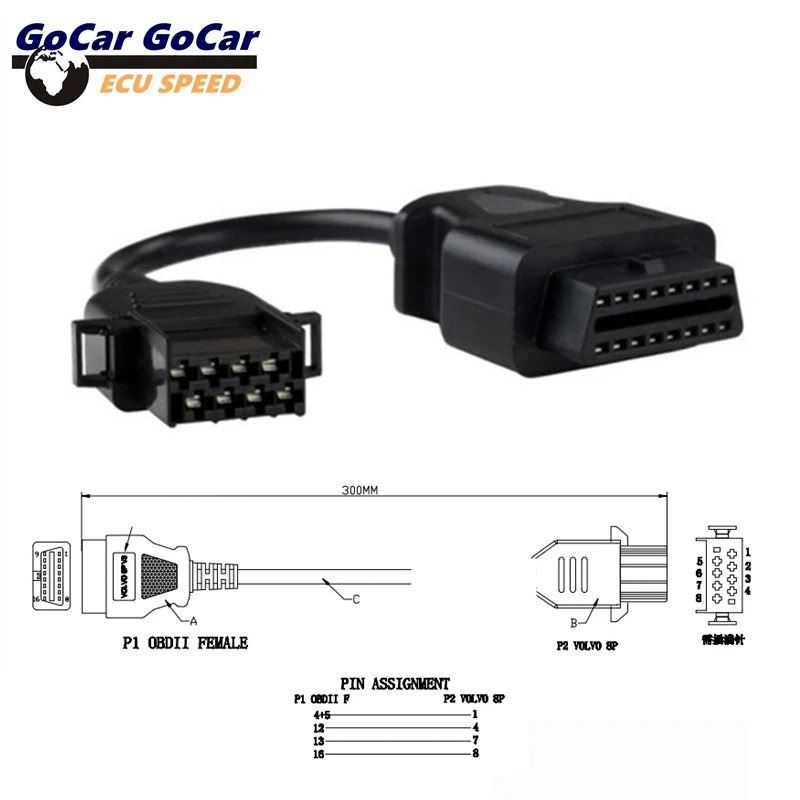 

For Volvo OBD2 8-pin 16-pin Cable for Volvo 8-pin Truck Heavy Duty OBD Adapter Connector Super practical OBD 2 OBDII Scanner