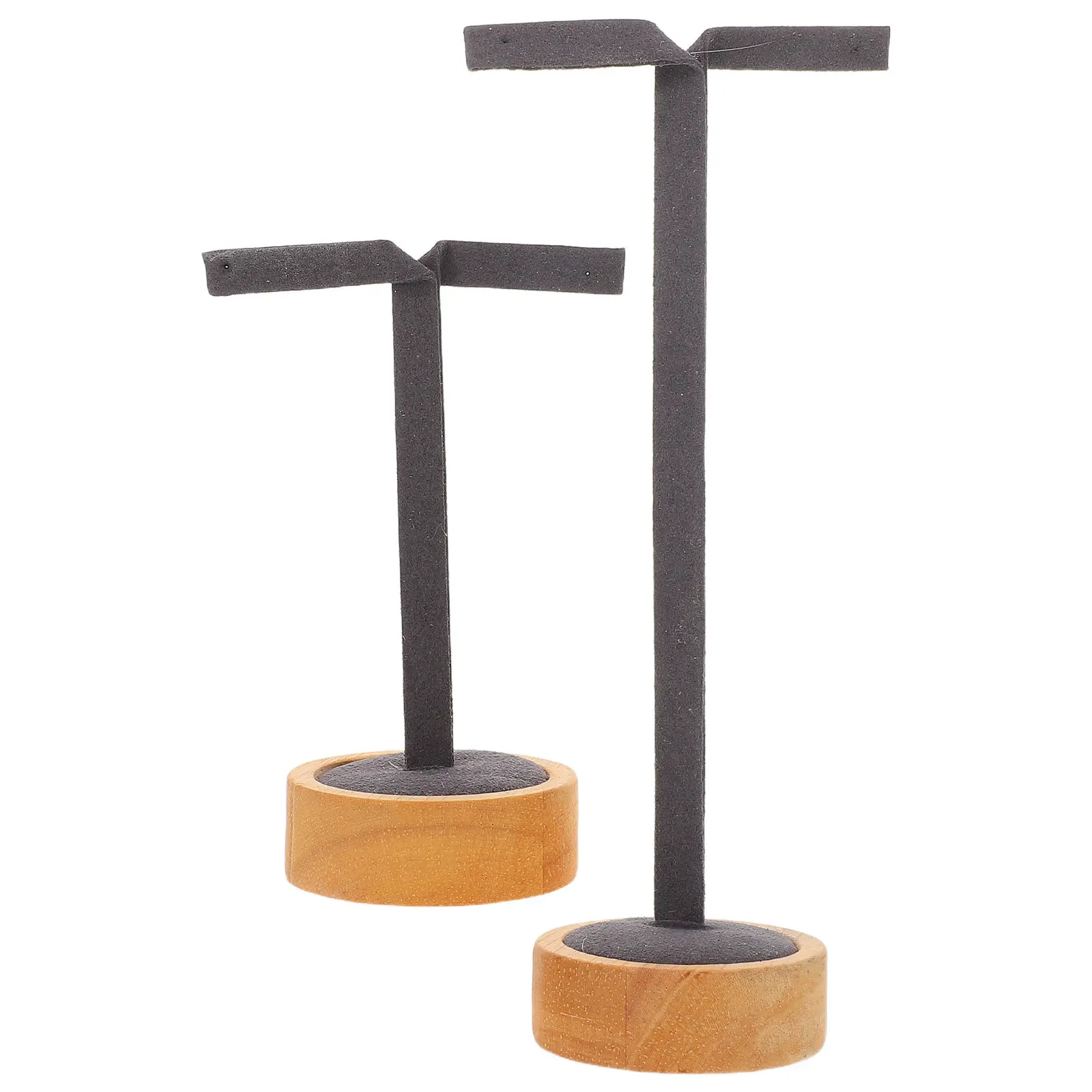 2Pcs Earring Organizer T Bar Display Stand Round Wood Base Countertop Jewelry Rack Necklace Bracelet Holder Retail Showcase