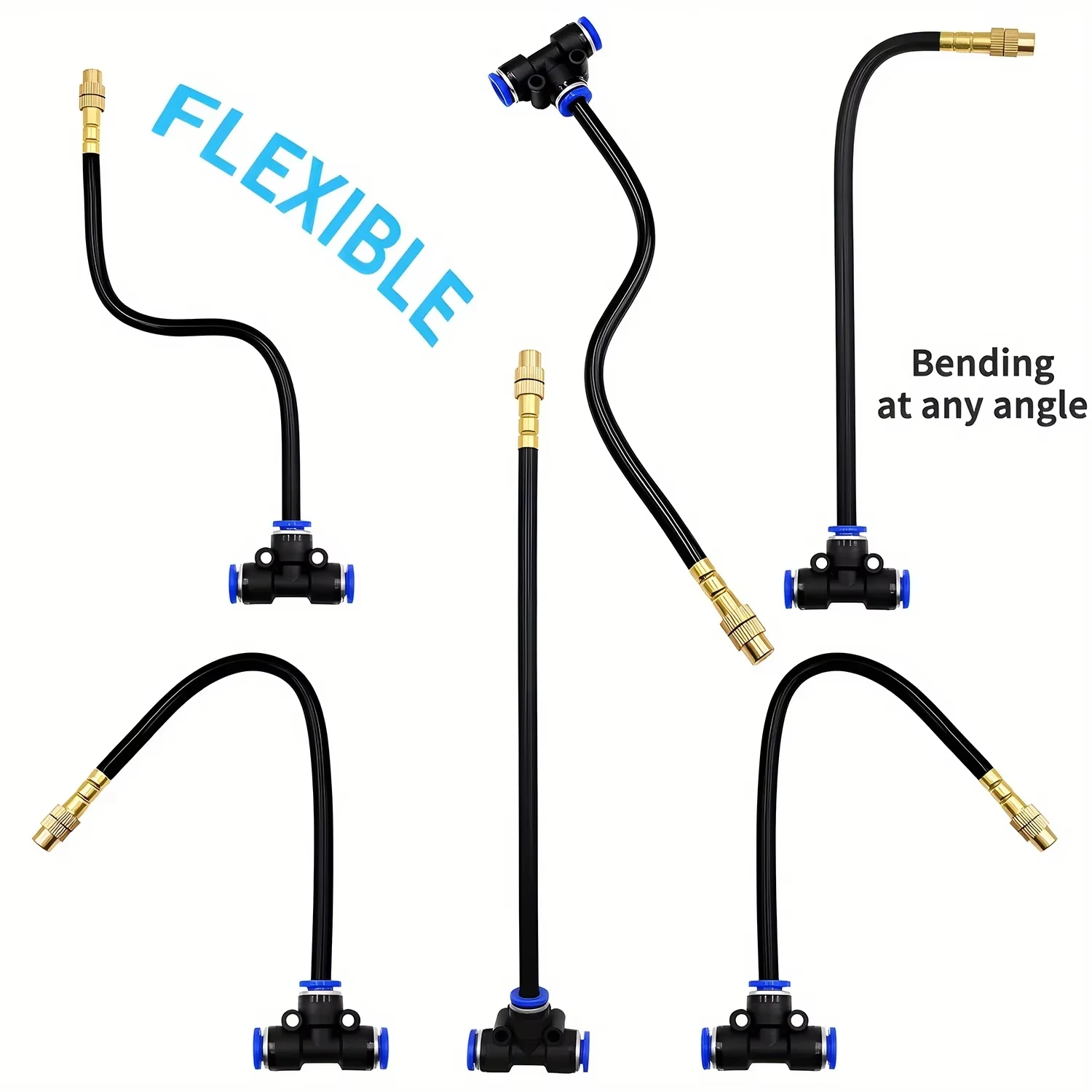 20-5Pcs Free Bending Yellow Copper Mist Nozzle 8mm Straight Push Lock Joint Garden Watering Humidification Sprayer
