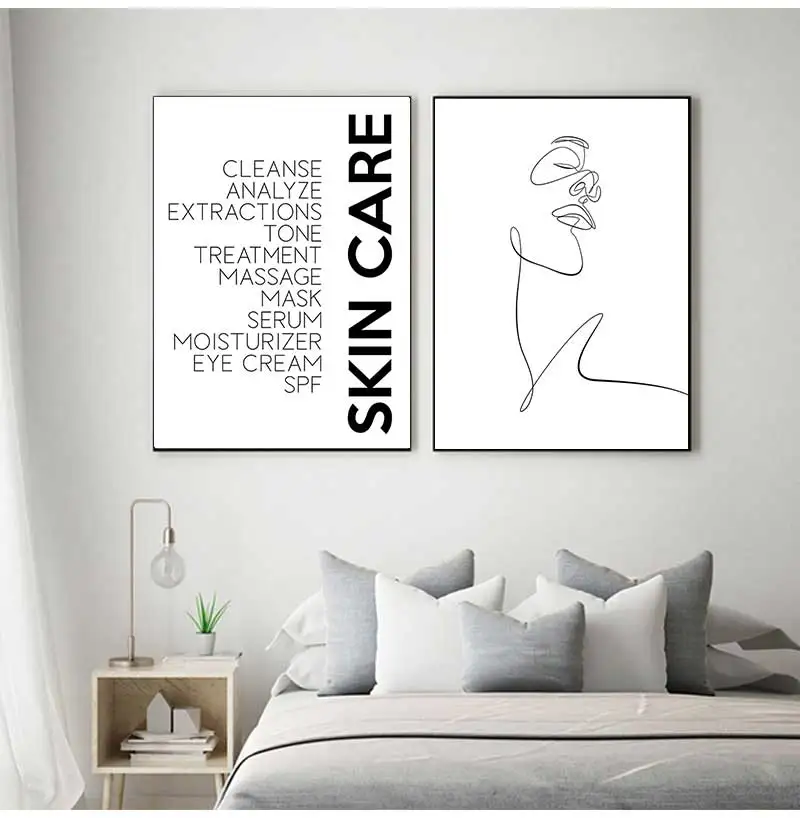 Beauty Decor Esthetician Gift Woman Face Sketch One Line Drawing Art Painting Scandinavian Decor Facials Quotes Canvas Print Spa