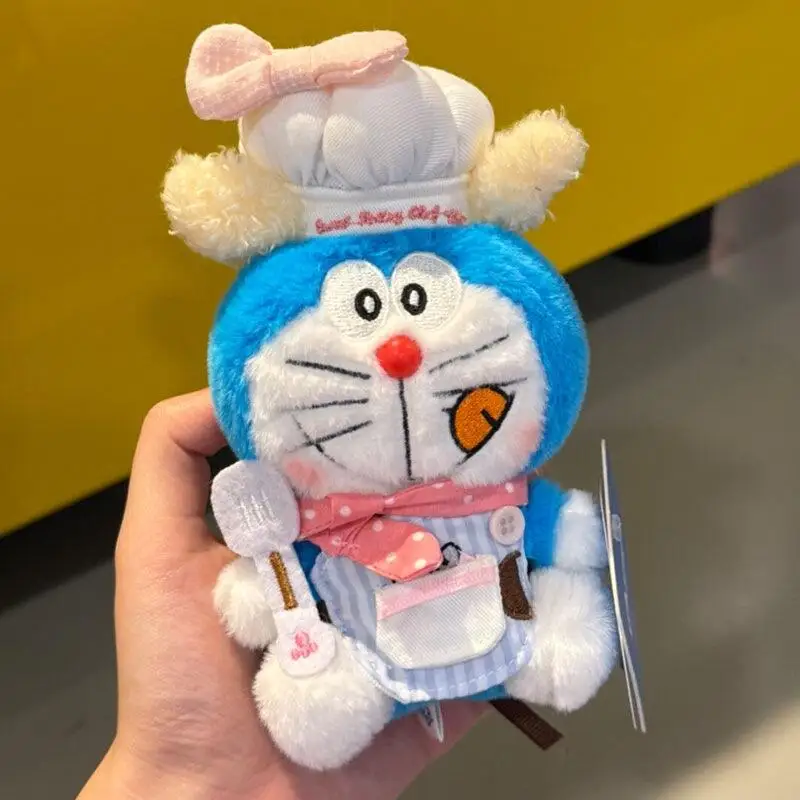 Genuine Anime Doraemon Cross Dressing Chef's Uniform Red Duckbill Cap Headphones Plush Toy Backpack Keychain Decoration Pendant