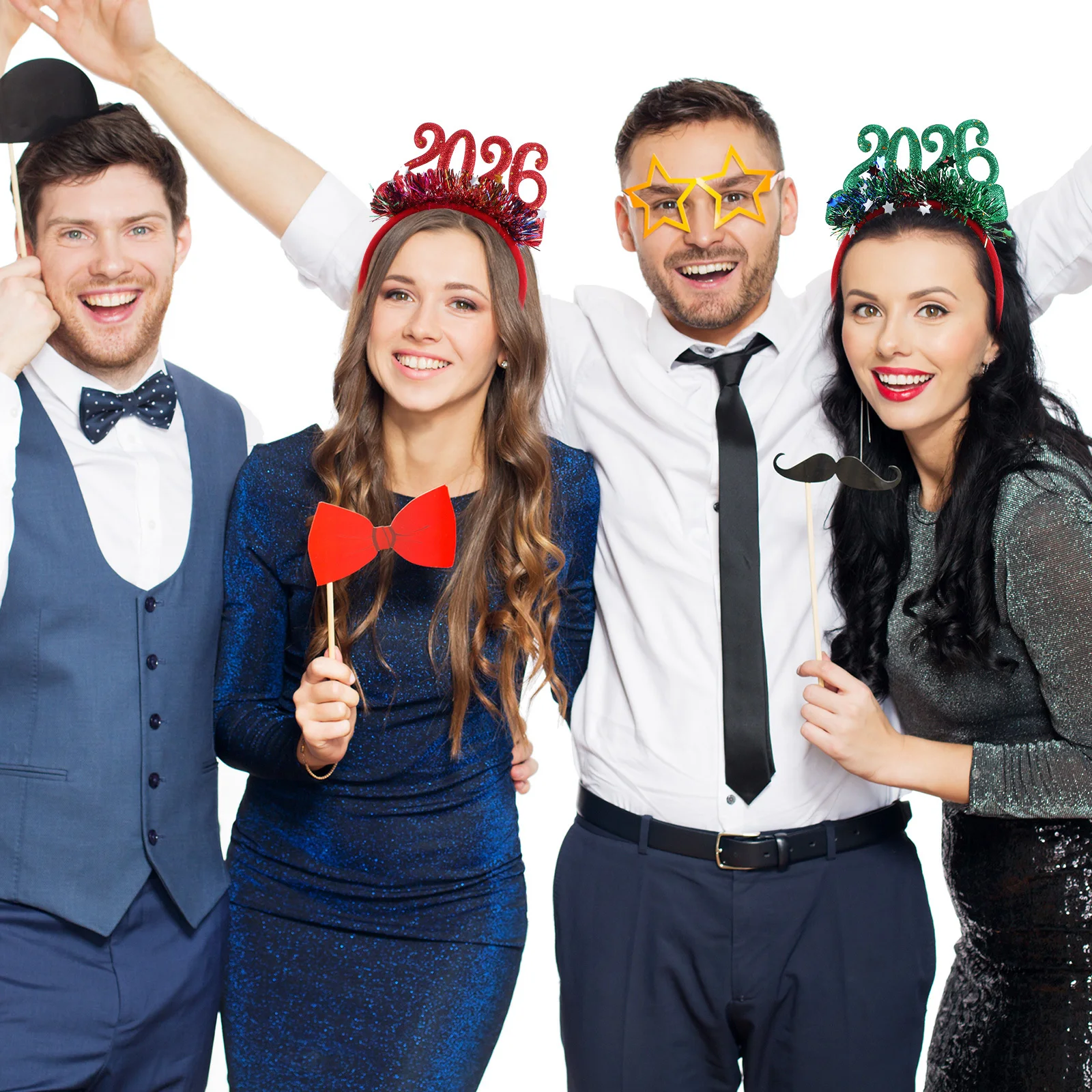 

4Pcs Festive Headband for Women Girls 2026 New Year Eve Party Favors Holiday Accessories Comfortable Sparkly Hair Bands