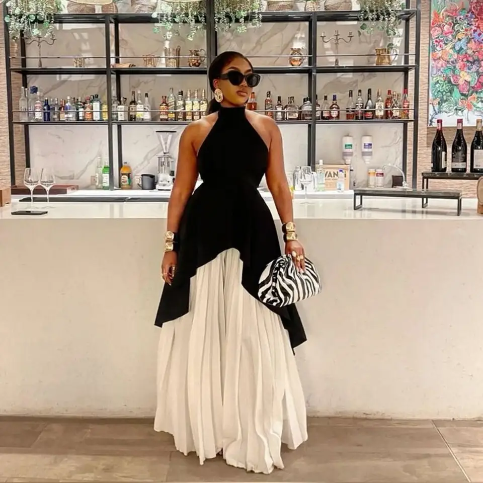 Black Pearl Mesh Two Piece Set With Embellished Sheer Top And High Waist Tailored Wide Leg Pants main image 1