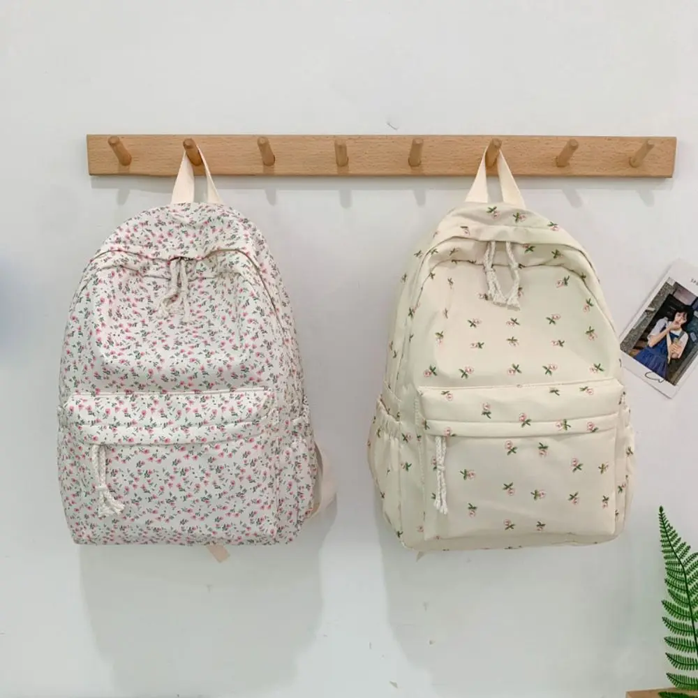 Kawaii Embroidery Floral Backpack Large Capacity Handbag Students School Bag Korean Style Travel Bag Floral Shoulder Bag Outdoor