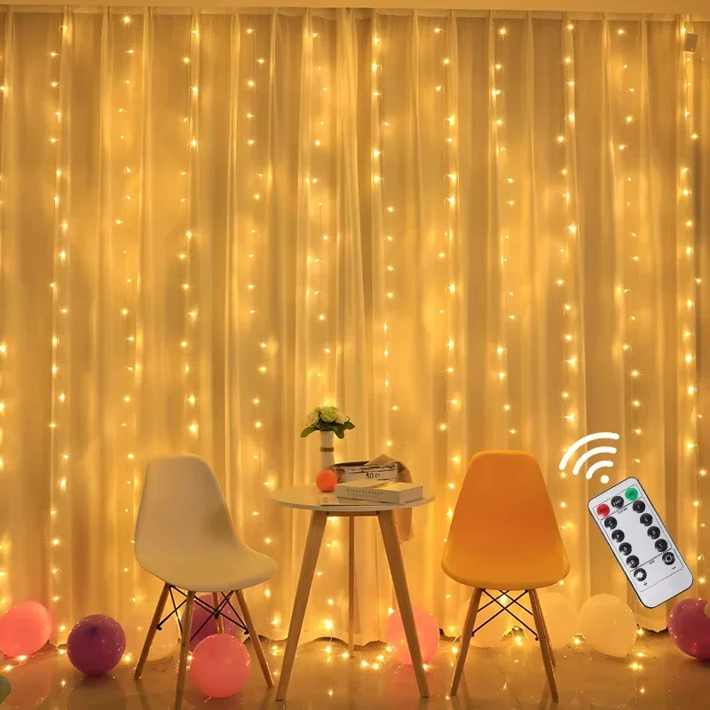 3M LED Curtain String Lights USB Powered 8 Modes Remote Control Fairy Garland for Home Bedroom Christmas Wedding Party Decor