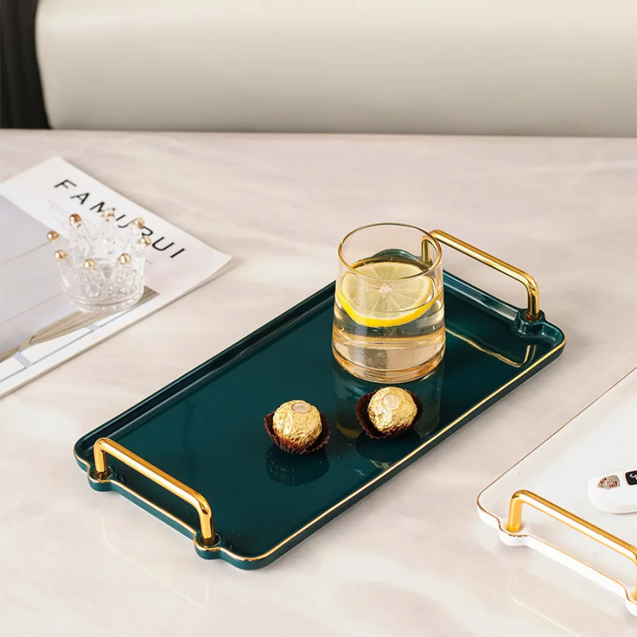 

Ceramic Light Luxury Tray Internet Celebrity Rectangular Household Tea Tray Beauty Commercial Home Accessories Bandeja XY40TP
