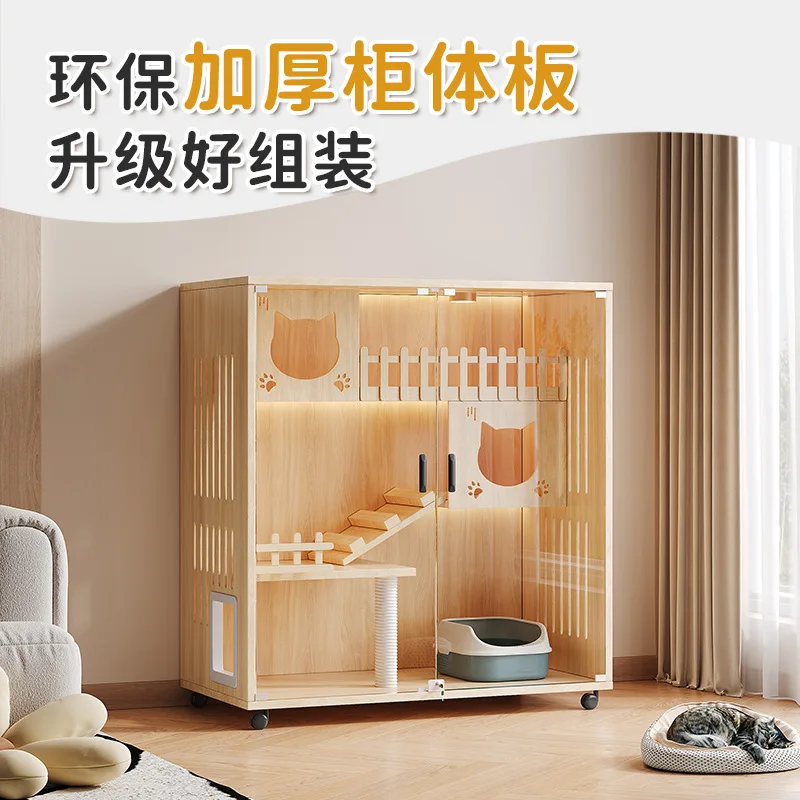 Customized cat villa home indoor solid wood cat cabinet three-story space real scene pet nest cat climbing frame cattery process