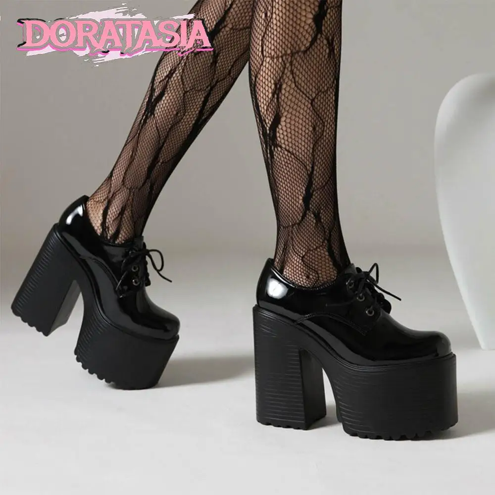 DORATASIA gruby wysoki obcas damskie czółenka Mary Jane zasznurować buty platformy dla kobiety 2023 Brand New Punk Goth fajne modne pompy