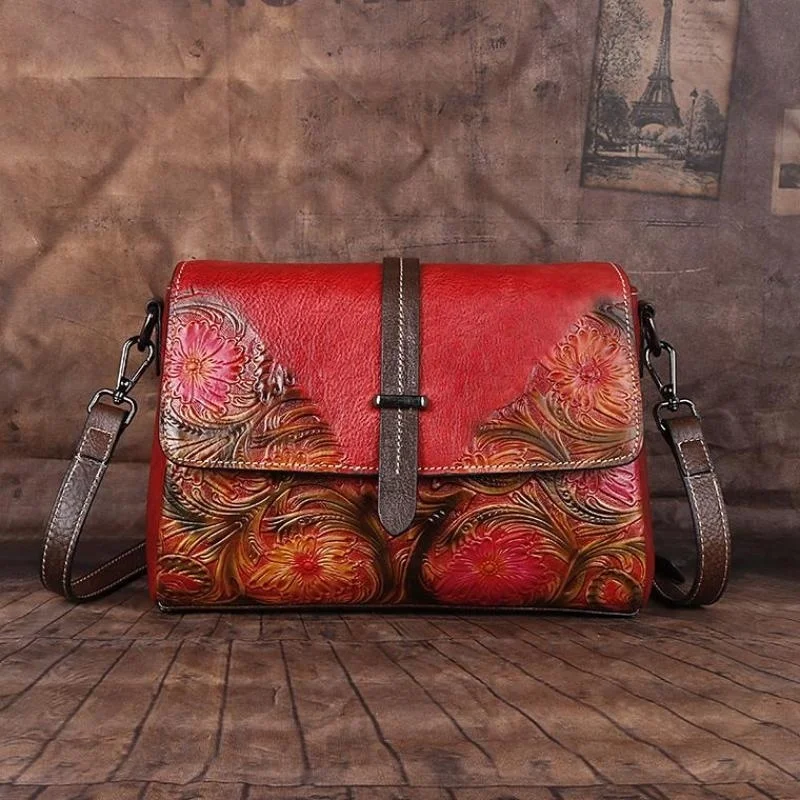 Imagem -05 - Gagacia Alça de Ombro para Mulheres Bolsas Senhoras Crossbody Bolsa Artesanal em Relevo Vintage Genuíno Bolsa de Couro Feminino Aleta Bolsas