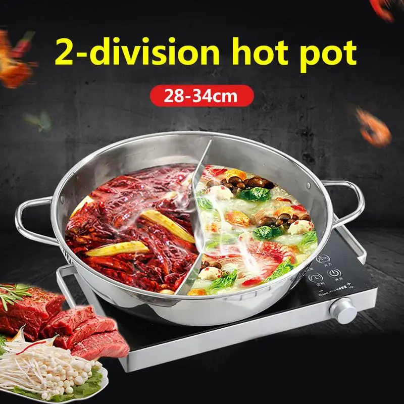 

28/32/34CM Diameter Food Grade Stainless Steel Mandarin Duck Pot Thickened Clear Soup Pots Twin Divided Chinese Hot Pot Cookware