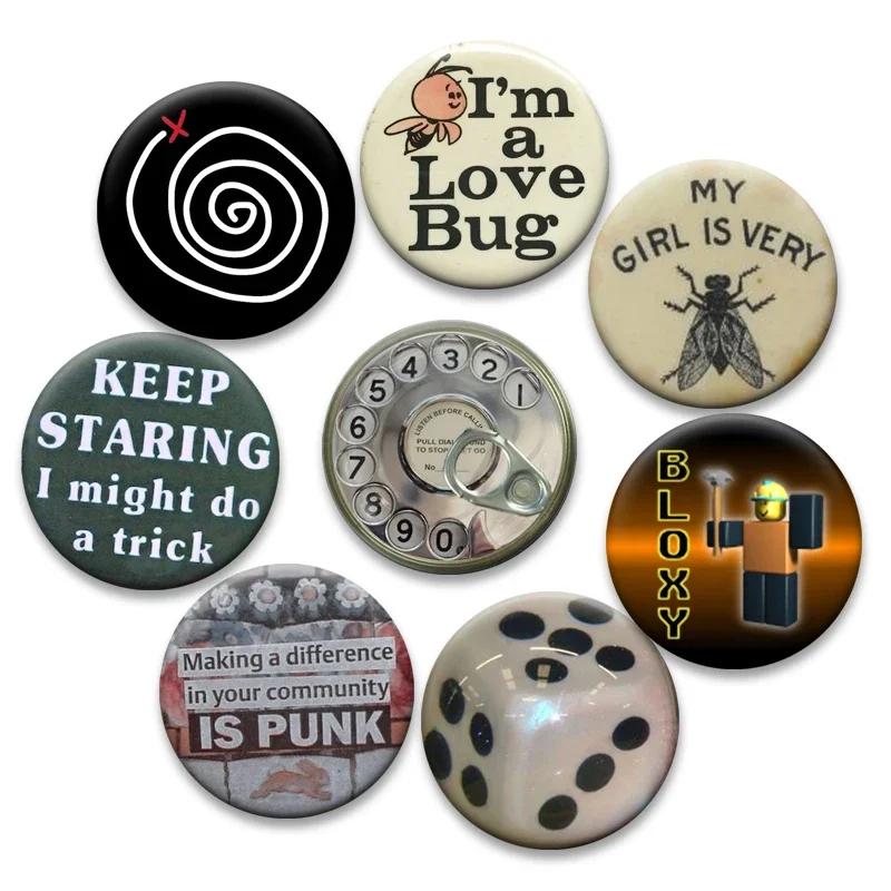 Round Creative Smiling Face Lapel Pins Animals Mice Cats Exquisite Brooches Eyeball Retro Rabbit Stamp Badge Accessories Gifts