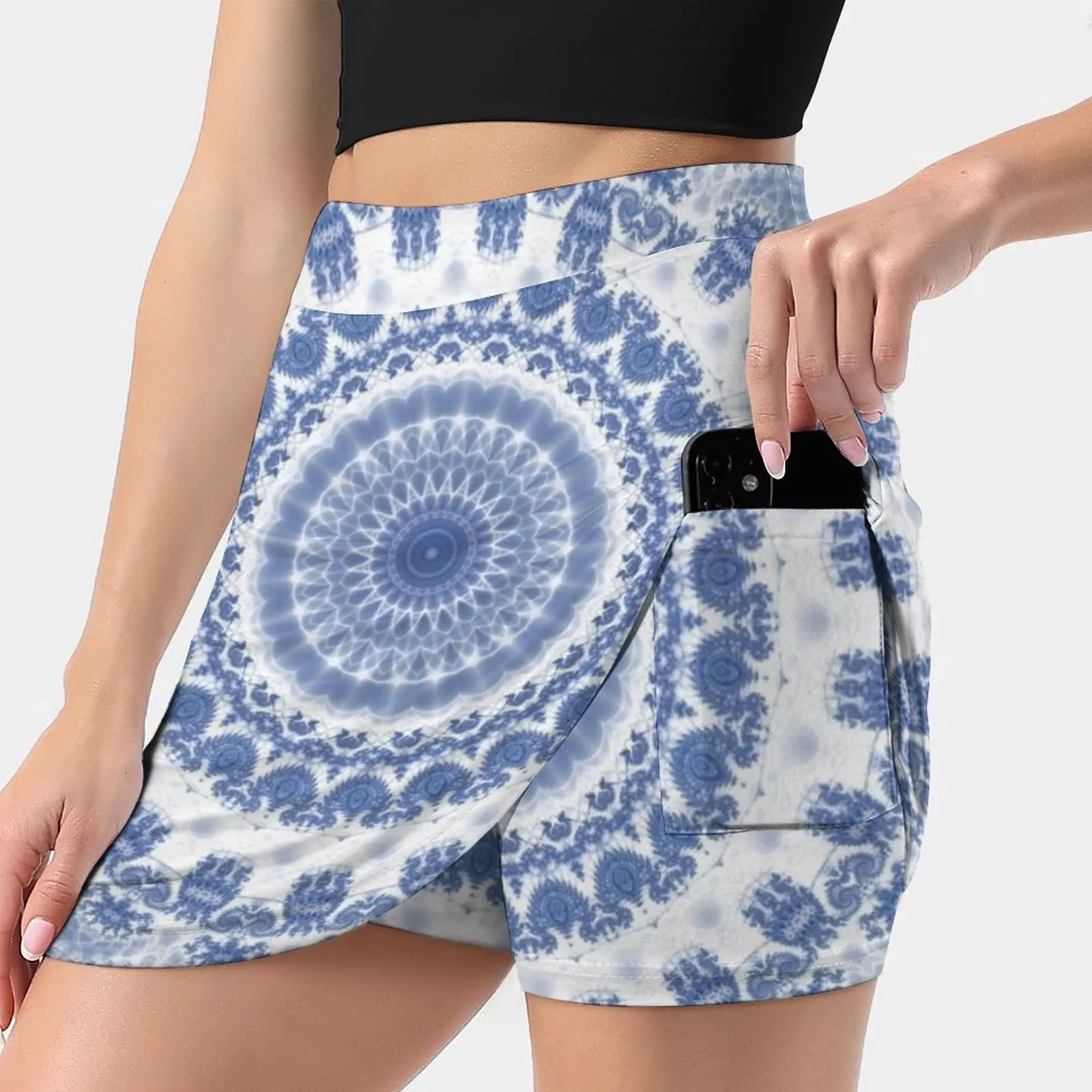 Blue And White Fractal Mandala Korean Fashion Skirt Summer Skirts For Women Light Proof Trouser Skirt Mandala Mandalas Mandala