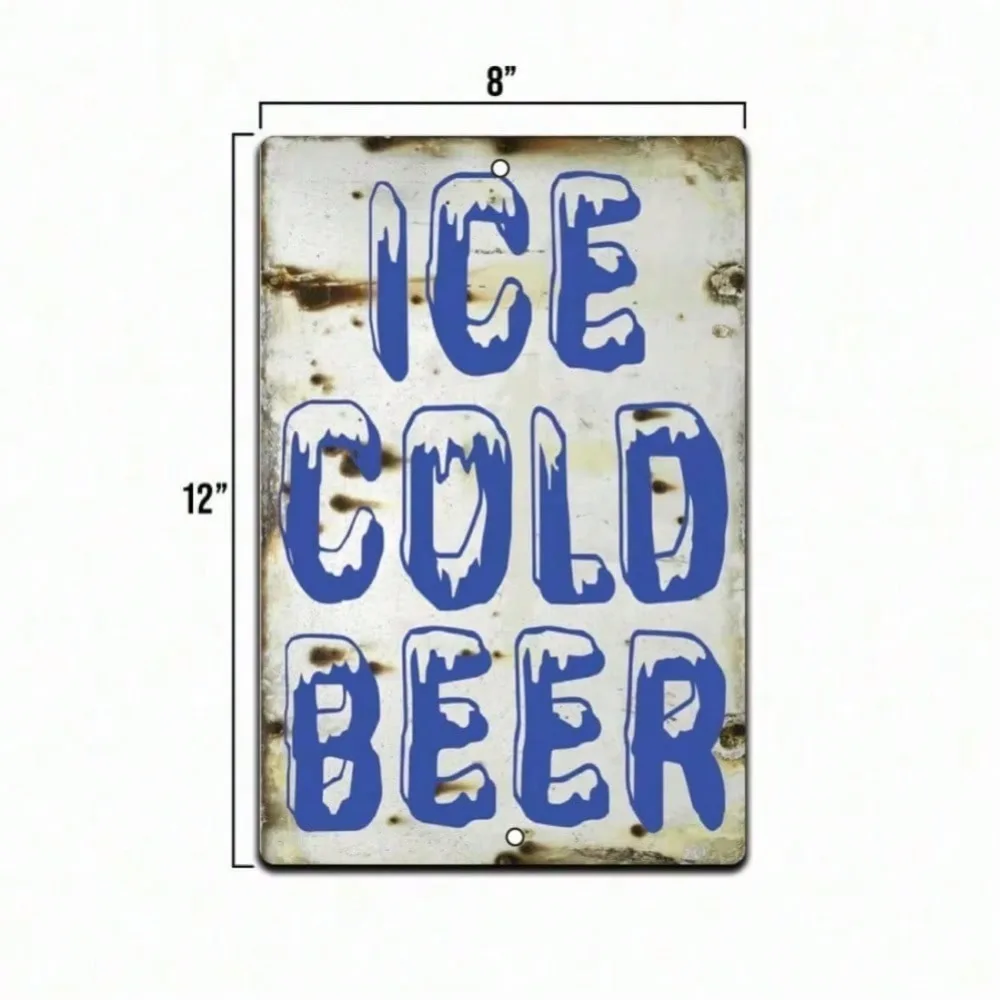 RetroMeadow Ice Cold Metal Beer Sign Vintage Craft Bar Wall Decor for Man Cave