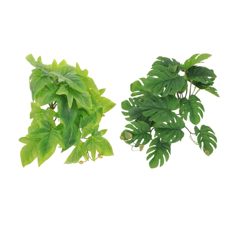 

2Pcs Reptile Plants Hanging Fake Plant for Terrarium Plastic Leaves with Suction Cup Artificial Lifelike Reptile Tank Climbing
