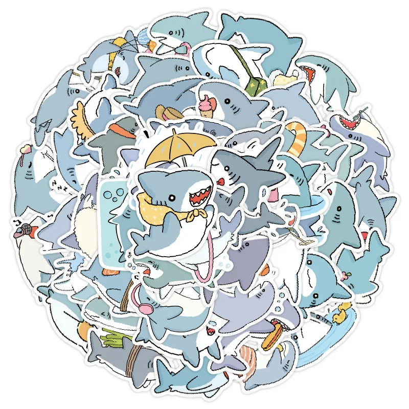 

10/50PCS Cute Shark Stickers Cartoon MEME Sticker Waterproof Fridge Laptop Phone Suitcase Car Graffiti Decals Sticker Kids Toy