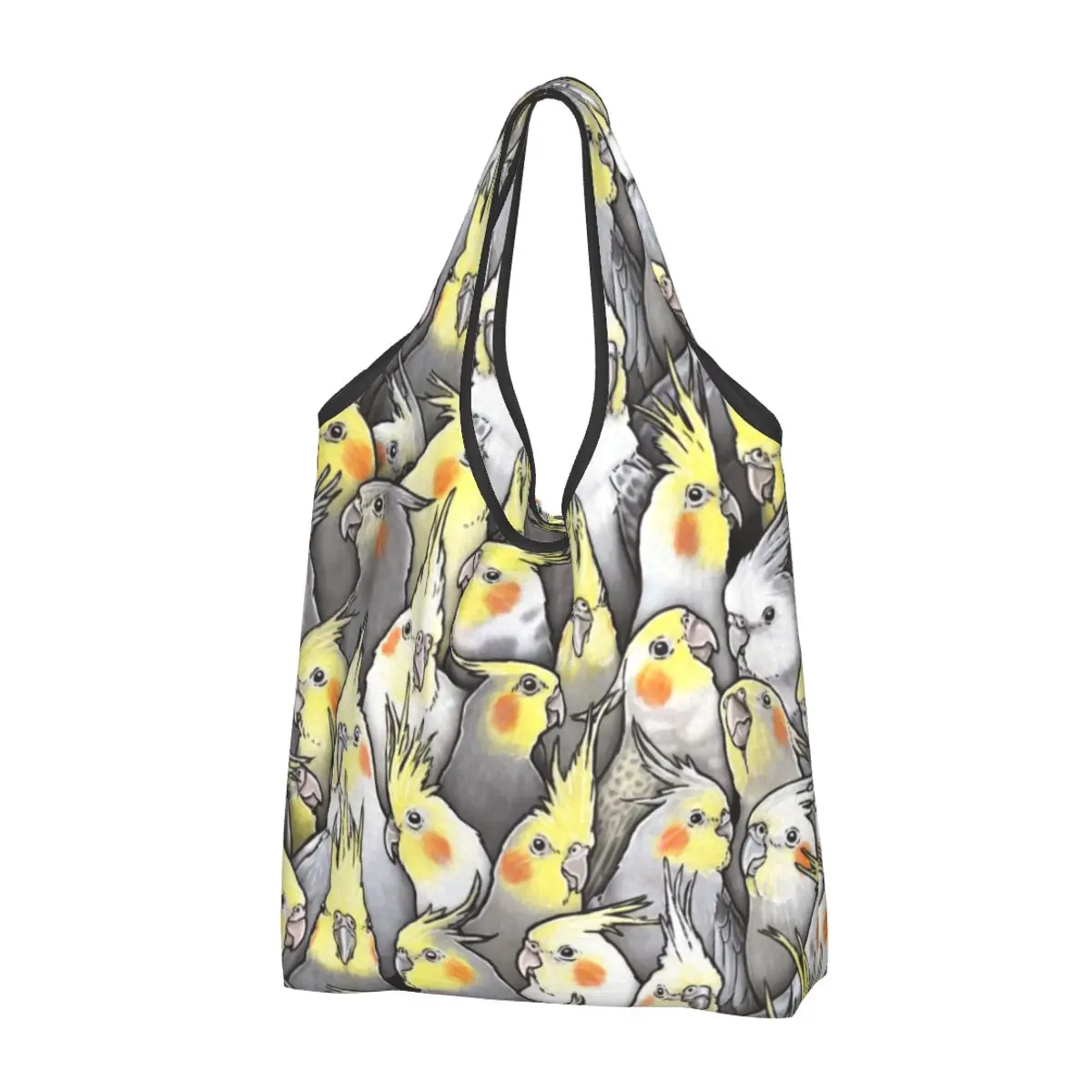 Custom Funny Cockatiels Galore Shopping Bag Women Portable Big Capacity Grocery Parrot Birds Shopper Tote Bags