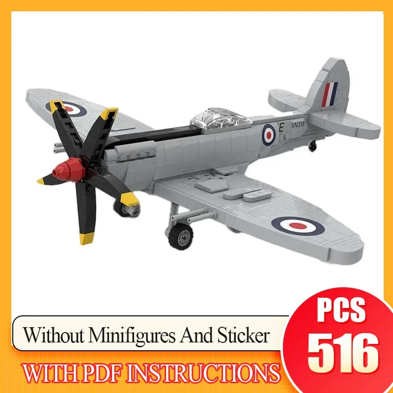 

Moc Building Blocks Military Series 1:35 Scale Spitfire F MK.24 Model Technology Aircraft Bricks DIY Assembly Fighter Toys Gifts