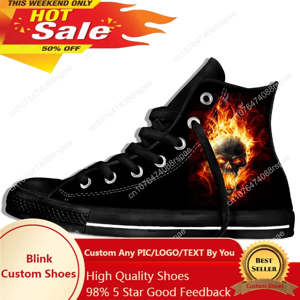 

Hot Cool Skull Men/women Yellow Flame Latest Sneakers Anime Angry Hip Hop New Lightweight Shoes High Top Breathable Board Shoes