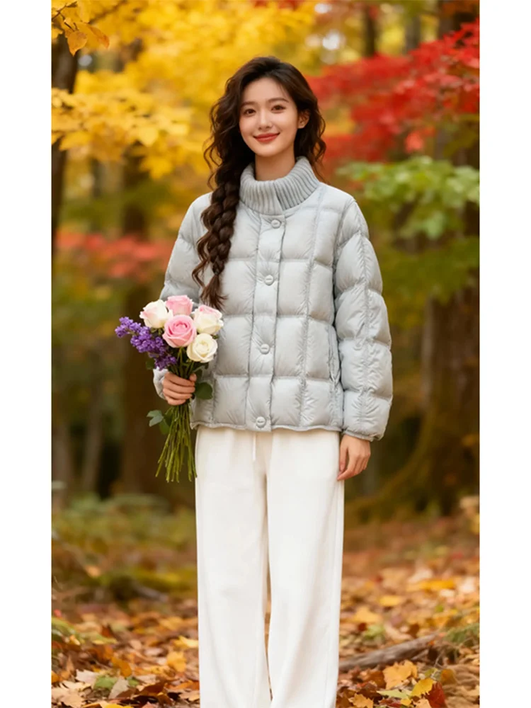 

Новая женская зимняя куртка-пуховик цвета хаки с воротником-стойкой, вязаная, свободного кроя, в корейском стиле, с длинными рукавами, утепленная хлопком