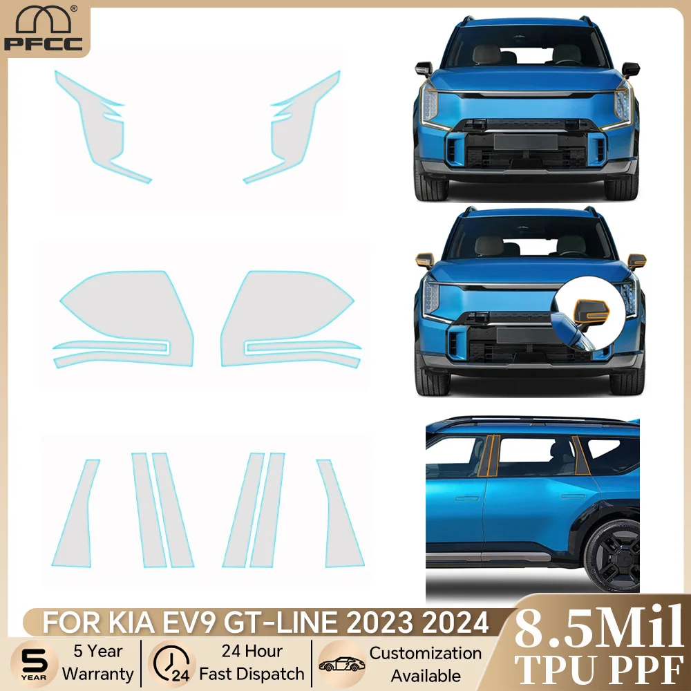 

For KIA EV9 GT-Line 2023 2024 Pre-cut PPF Kit Car Headlight Rearview B C Pillar TPU Paint Protection Film Anti-scratch Resistant