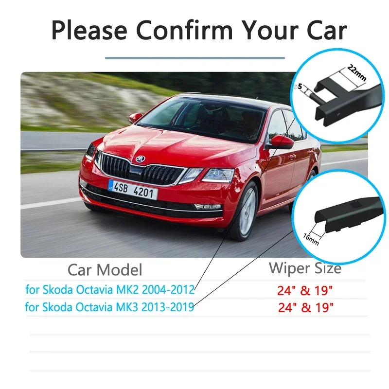 For Skoda Octavia 2 3 A5 A7 MK2 MK3 1Z 5E 2004~2019 Wiper Blade Car Accessories Stickers Front Windshield Wipers 2005 2018 2019