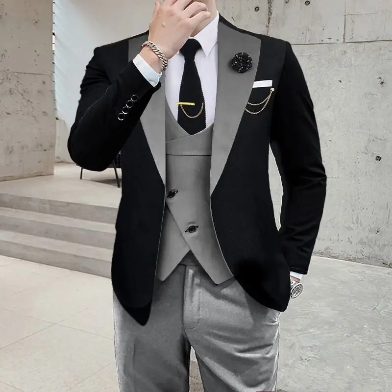 

Black White Men Suit Slim Fit Business Formal Tuxedo For Wedding Groomsmen Blazer 3 Pieces Suits Jacket Vest Pants Costume Homme