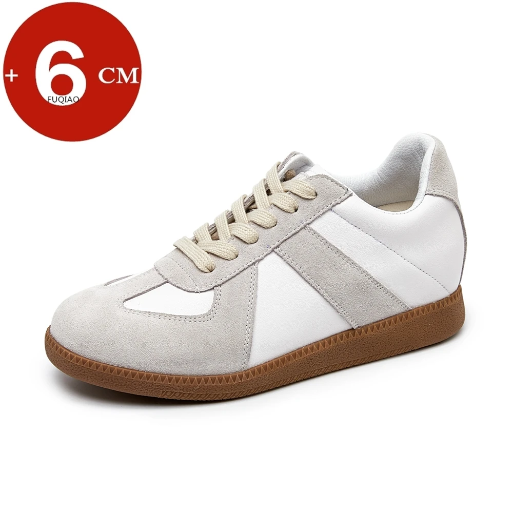 

Women Genuine Leather Casual Elevator Shoes Leisure Lift Sneakers Breathable 6CM Hidden Heels Height Increasing Sport Shoes