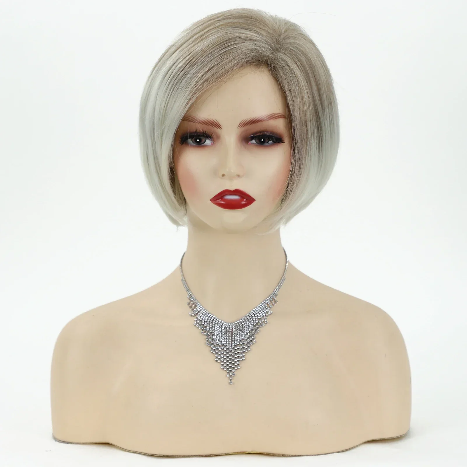 Womens Fashion Blonde Bob Hair Soft Healthy Straight Synthetic Wigs Costume Party Wigs for Ladies