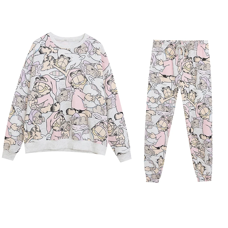 Cute Spooky Youth Fashion round Neck Loose Slimming Fleece Warm Comfortable Hoodie Drawstring Sweatpants Set Cotton Polyester...