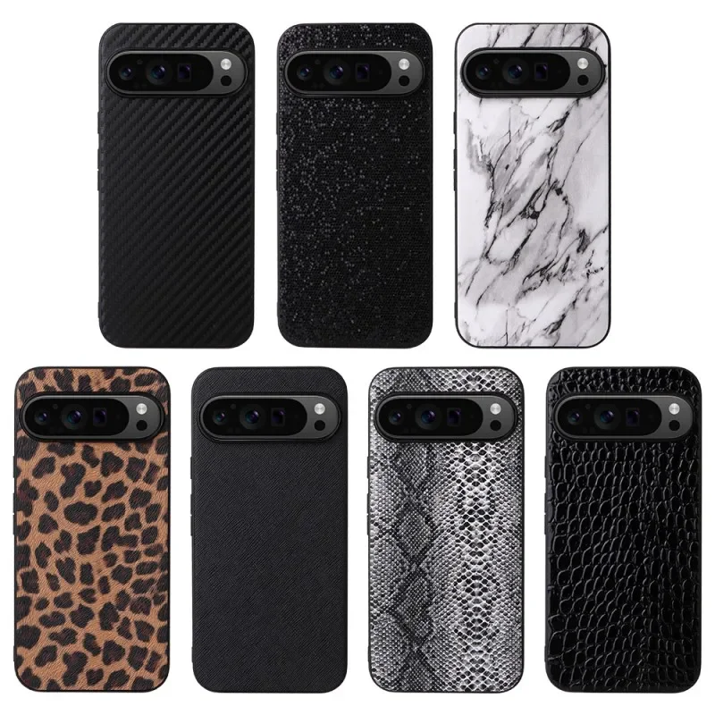 

For Google Pixel 10 Pro XL 11 6 7 8 9 Pro XL 9A 8A 7A 6A Leather Case Carbon Fiber Saffiano Leopard Print Phone Cover Shockproof