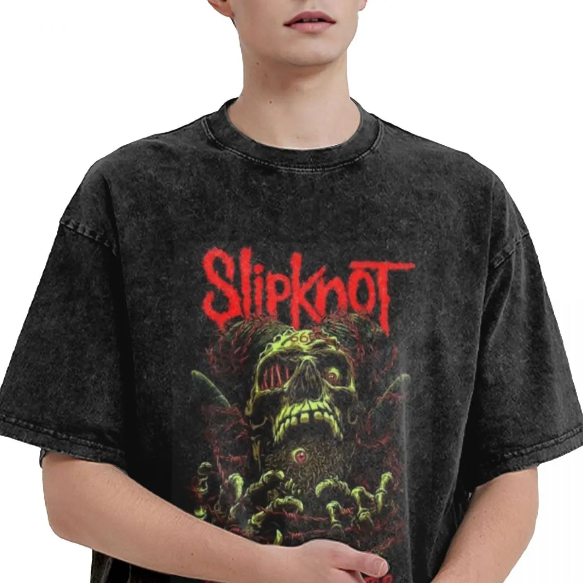 Resembles-S-Slipknot-Style Retro Washed T Shirt Fashion Gothic Tshirts Cool Oversized T-shirt