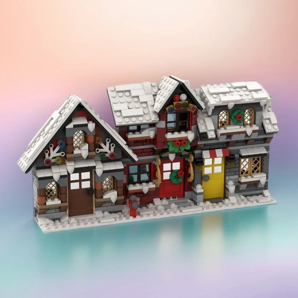 

822 шт., три маленьких зимних домика MOC, мини-зимние коттеджа, образование, строительные блоки «сделай сам», подарок на день рождения