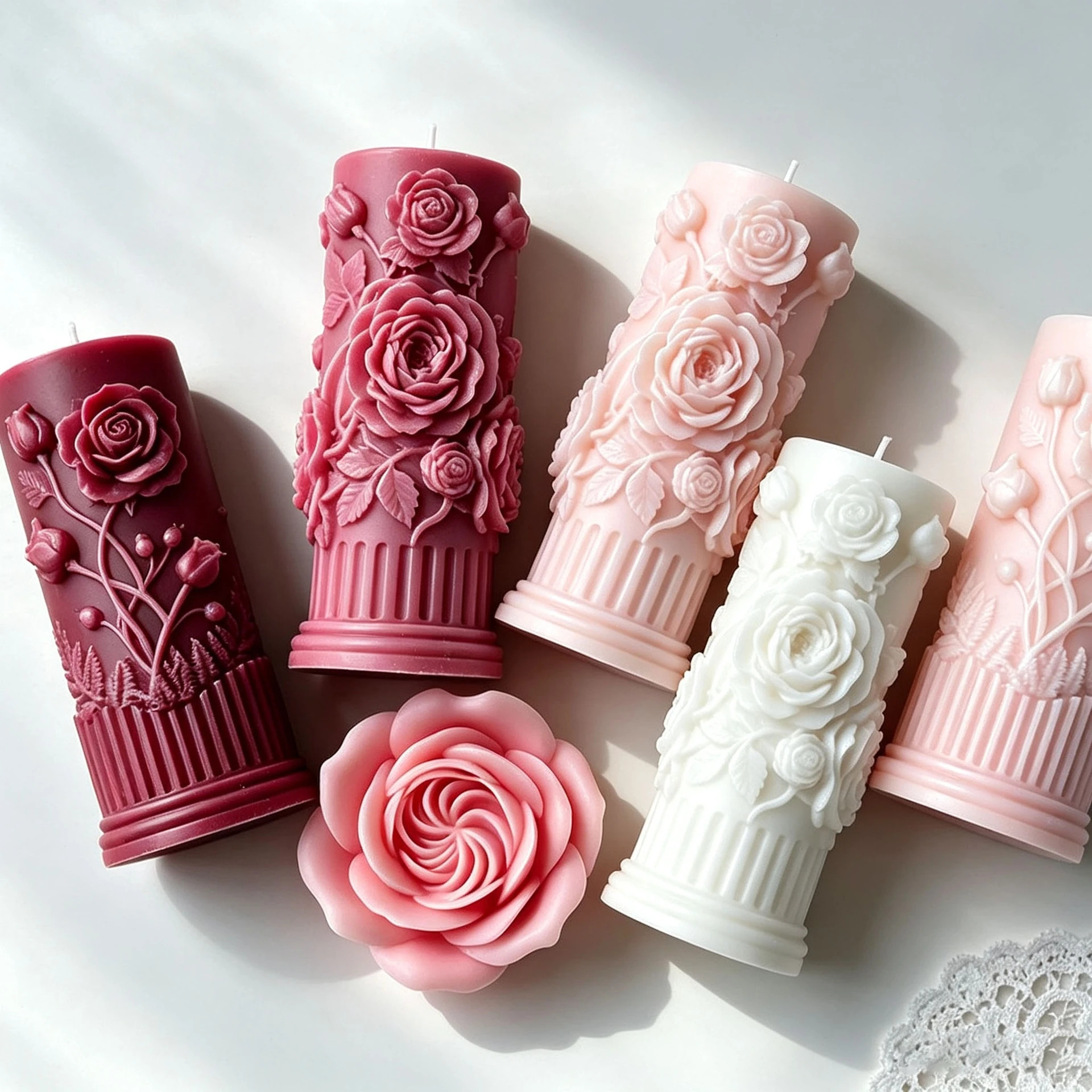 3D Rose Relief Cylinder Candle Silicone Mold