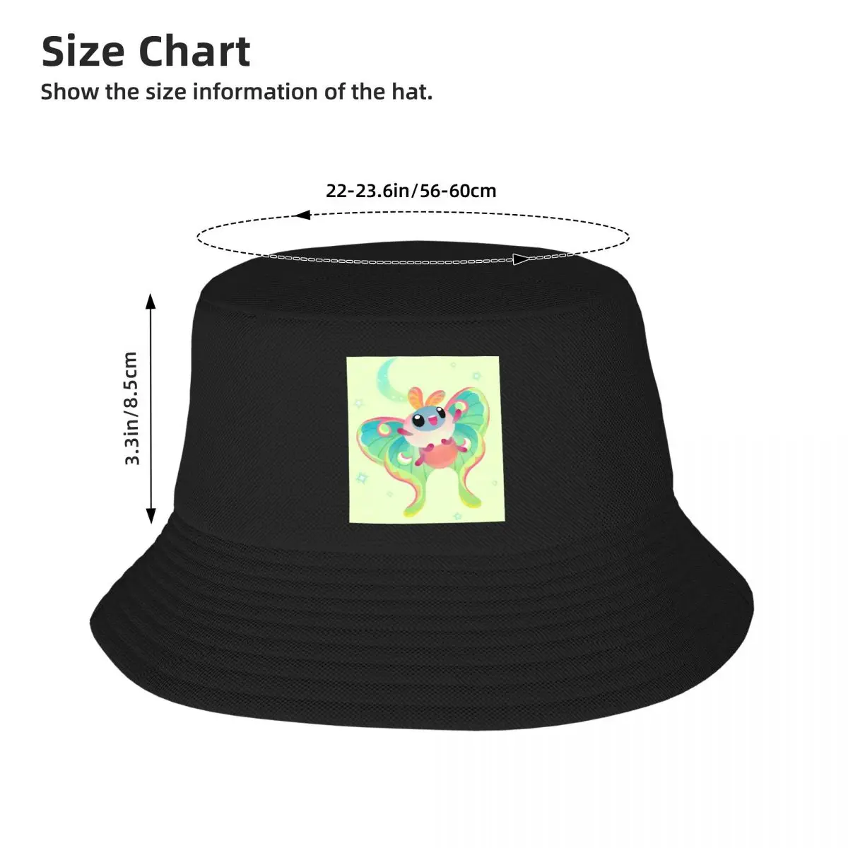 Luna Moth Bucket Hats Panama Hat Children Bob Hats Reversible Fisherman Hats Summer Beach Fishing Unisex Caps