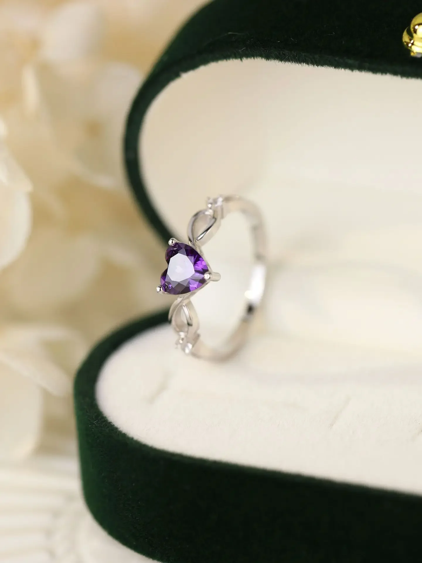 Farny new 925 sterling silver natural Amethyst heart shaped ring Adorable Romantic Style for Engagement or Wedding