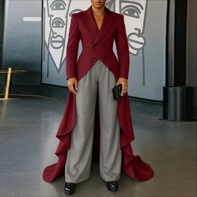 

INCERUN Men Irregular Blazer Solid Color Lapel Long Sleeve Ruffle Casual Long Style Blazer Men Streetwear 2025 Fashion Male Suit
