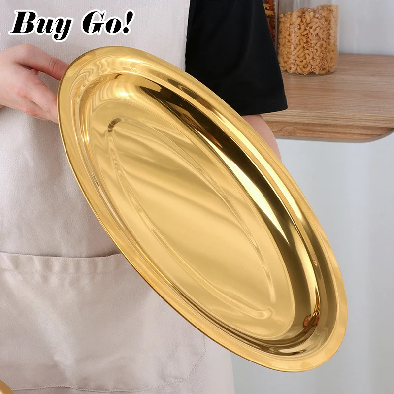 1/2PCS Stainless Steel Food Plates Fish Dinner Plates Metal Fruit Trays Pasta Salad Snack Dessert Dishes Serving Plates Storage