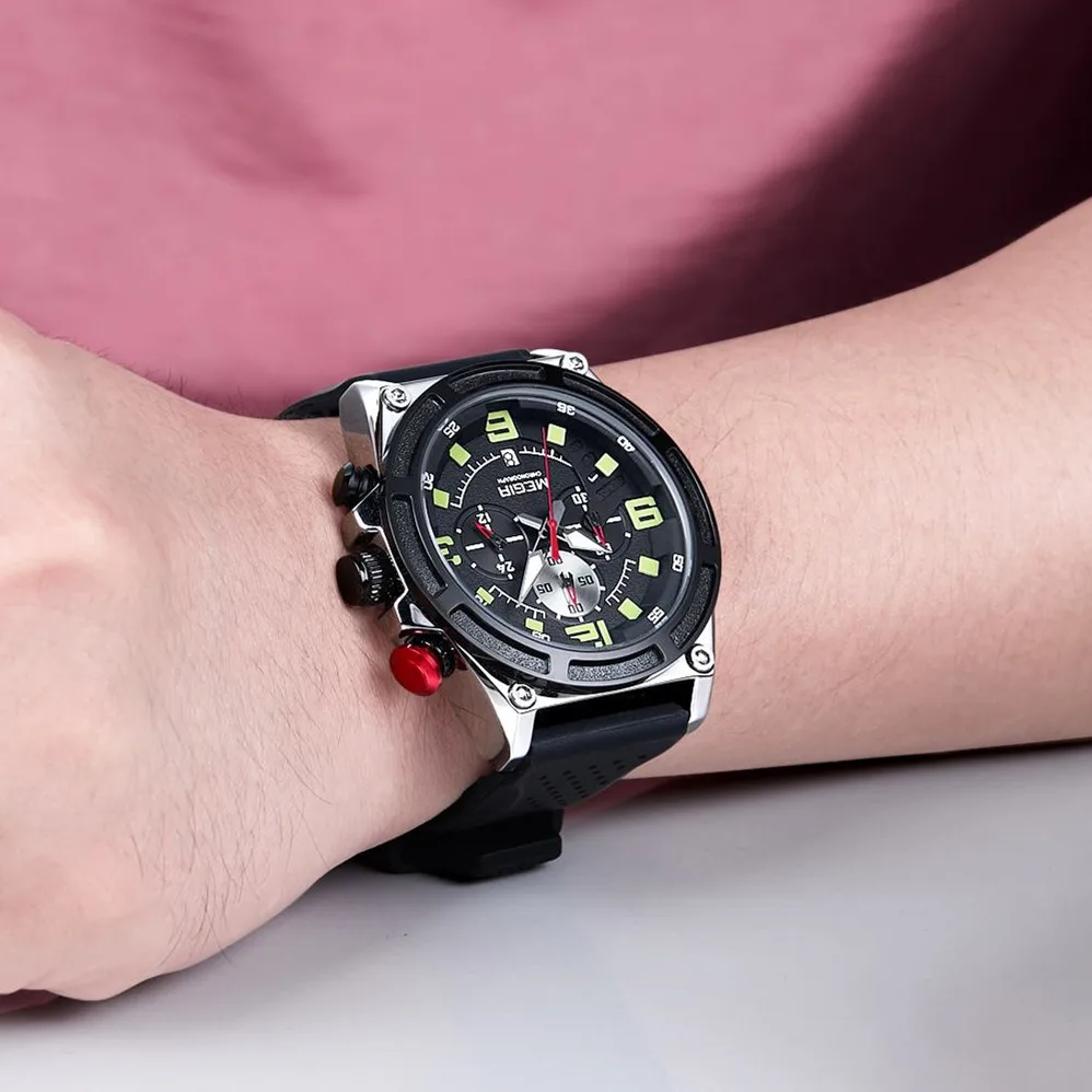 

Megir Luxury Men's Watch Waterproof Sports Quartz Clock Silicone Strap Chronograph Luminous Wristwatches Relogio Masculino