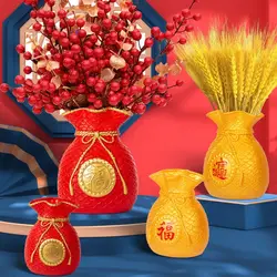 Blessed Bag Flowerpot Vase Chinese New Year Spring Festival Fortune Making Flower Arrangement Vase Plastic Festival Decoration