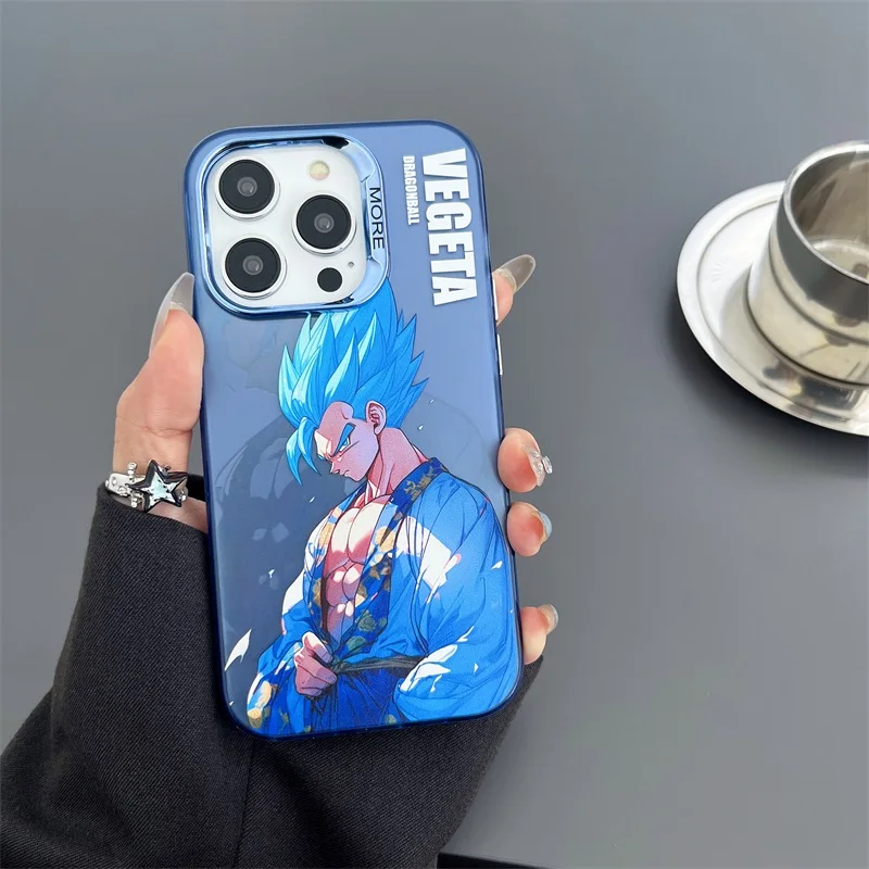 Luxury Anime D-Dragons Balls Plating Phone Case For iPhone 15 14 13 12 11 Pro Max Goku Vegeta Saiyan Protection Shockproof Funda