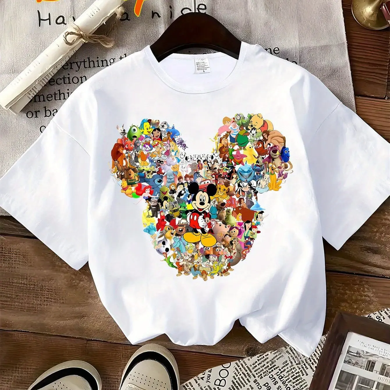 

Disney Duck and Donald Duck Pattern T Disney Transparency T T-shirt, Soft Daily Casual Top, Retro Cartoon T T-shirt