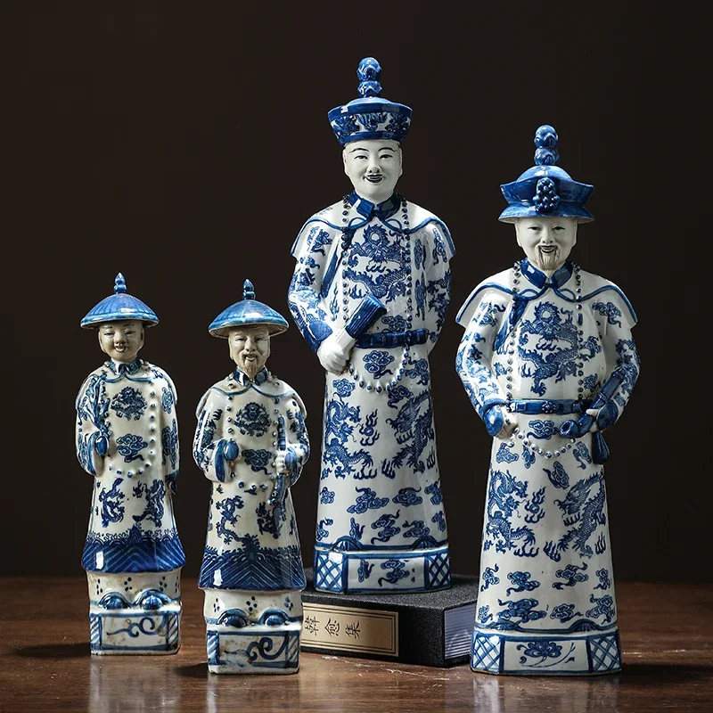 

3 Generations of Chinese Emperors in Qing Dynasty Jingdezhen Ceramic Character Ornaments Porcelain Craft Statue Home Decoration